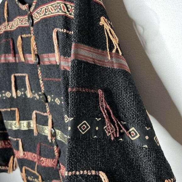 Flashback Jacket Womens Medium Black Knit Boho Tassel Western Intricate Vintage - Picture 7 of 13